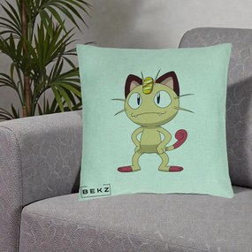 Perna Personalizata Meowth Pokemon, 40x40 cm, Verde Menta, Husa Detasabila, Perna Inclusa, BEKZ®