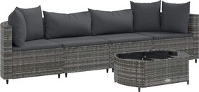 vidaXL Set canapea de grădină cu perne, 5 piese, gri, poliratan