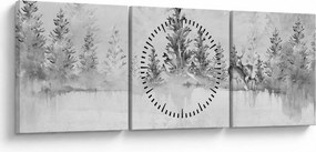 Tablou - Cerb lângă lac (cu ceas) (90x30 cm)