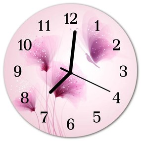 Ceas de perete din sticla rotund Flori flori roz