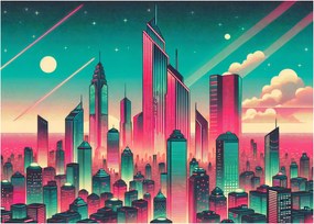 Tablou pe sticlă – Metropolă în stil pop-art (70x50 cm)