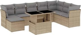 vidaXL Set canapele de grădină, 9 piese, cu perne, bej, poliratan
