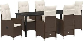 vidaXL Set de masă pentru grădină cu pernă 7 pcs Maro poliratan