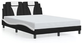 3214027 vidaXL Cadru de pat cu LED, negru și alb, 140x200 cm, piele ecologică