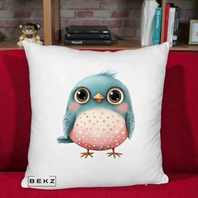 Perna Decorativa Pasare Teal-Roz cu Pete, 40x40 cm, Alb Pufos, Husa Detasabila, Perna Inclusa, BEKZ®