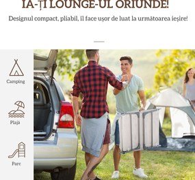 Outsunny Șezlong Pliabil cu Spătar Reglabil pe 5 Nivele și Pernă, Șezlong de Grădină cu Material Texteline, pentru Plajă, Piscină, Grădină, 182x56x28 cm, Crem | Aosom Romania