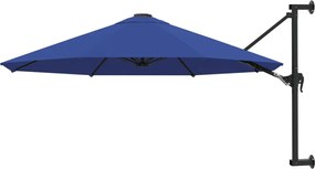 vidaXL Umbrelă de soare de perete cu stâlp metalic, albastru, 300 cm