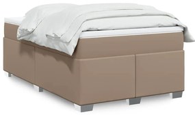 vidaXL Pat box spring cu saltea, cappuccino, 120x190cm piele ecologică
