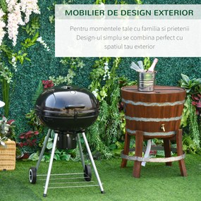 Gratar cu Carbune Capac si Termometru Outsunny, Grilaj Dublu, Metal Negru | Aosom RO