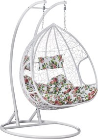 Fotoliu dublu suspendat, alb/model floral, DELIA