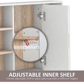 HOMCOM Dulap cu Oglinda din MDF si PAL, Dulap de Baie cu 3 Rafturi Laterale si Raft Interior Reglabil, 60x14.5x49.4 cm, Alb si Lemn Natur | Aosom RO