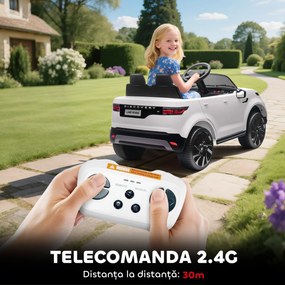 HOMCOM Mașinuță Electrică pentru Copii 3-6 Ani sub Licență Land Rover Discovery 12V, 2.5-4.5 km/h Auto Electrică pentru Copii cu 2 Motoare, Suspensii, Telecomandă, USB, Muzică, Faruri și Claxon, Alb | Aosom Romania