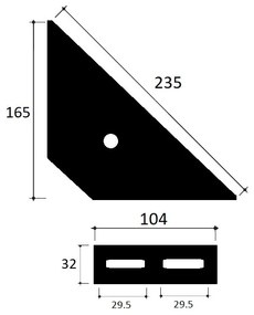 Coltar metalic pentru imbinare rame pat, 235x165x135x32x1 mm, vopsit negru