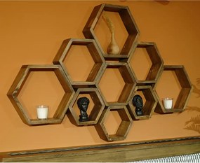 Set 9 rafturi perete Hexa Homs,Seia A620,lemn natur,30325