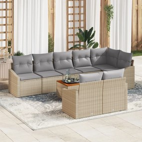 vidaXL Set de canapele pentru grădină cu pernă 9 pcs Bej Rattan poli