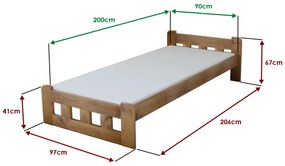 Pat de o persoana inalt Naomi 90x200 cm, stejar Saltele: Cu saltele Deluxe 10 cm, Somiera pat: Cu lamele drepte