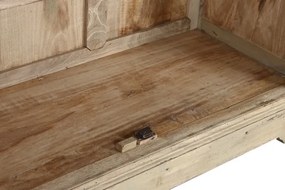 Vitrină rustică din lemn reciclat, natur, cu 2 uși vitrate, 3 rafturi și console sculptate, finisaj natural, 209 x 130 x 55 cm, „Pastel”