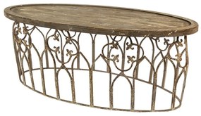 Masuta de cafea metalica, cu blat din lemn, aspect vintage, Gany