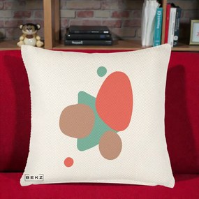 Perna Decorativa Abstract Forme Coral Turcoaz, 40x40 cm, Crem Reliefat, Husa Detasabila, Perna Inclusa, BEKZ®