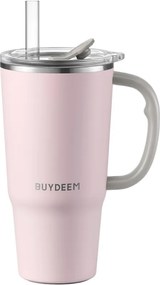 Cană termică cu pai încorporat Buydeem DS57-P, 700 ml, menține temperatura (cald/rece) până la 6 ore, izolație sub vid, oțel inoxidabil, fără BPA, roz