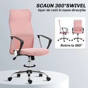 HOMCOM Scaun Ergonomic de Birou cu Înălțime Reglabilă și Spătar din Plasă, Roz | Aosom Romania
