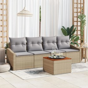vidaXL Set de canapele pentru grădină cu pernă 5 pcs Bej Rattan poli