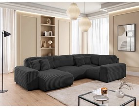 Colțar gri închis cu tapițerie din catifea reiată (cu colț pe partea dreaptă/în formă de "U") Justin – Ropez