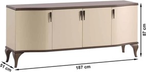 Comodă lemn masiv nuc Leona Crem-, 187 × 51 × 96 cm
