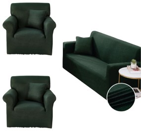 Set huse elastice, canapea 3 locuri + 2 fotolii, cu brate, Uni, verde inchis, SHEJ-41