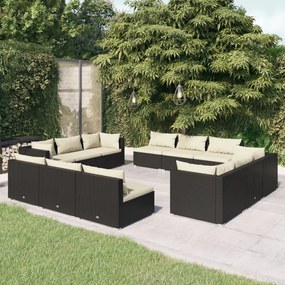 3101583 vidaXL Set mobilier de grădină cu perne, 12 piese, negru, poliratan