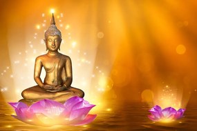 Tapet statuie Buddha pe o floare de lotus