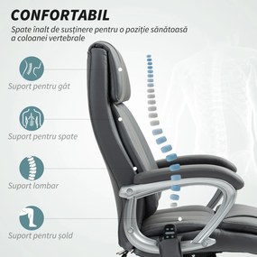 HOMCOM Scaun de Birou cu Masaj în 6 Puncte, Vibrant și Înclinabil, cu Buzunar și Telecomandă, 66x72x113-121 cm, Gri | Aosom Romania