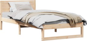 vidaXL Cadru de pat cu headboard natural 90 x 200 cm Lemn de pin masiv