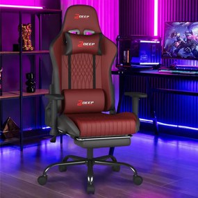 Scaun gaming, Pernă lombară cu Masaj vibrator, Suport pentru picioare, Cotiere 2D, piele PU, Rosu