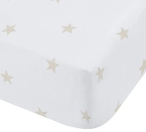 Cearceaf pentru copii alb-bej din bumbac pentru pat de o persoană cu elastic 90x190 cm Mini Star &amp; Stripes – Bianca