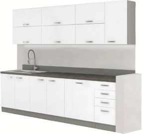 Set bucatarie PRADO, alb lucios/gri/gri cu efect de marmura, PAL melam