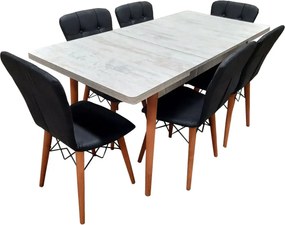 Set masa extensibila cu 4 scaune tapitate Homs cristal alb-negru 110 x 70 cm