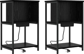 vidaXL Dulap de noapte 2 pcs Stejar Negru 38 x 31 x 61 cm