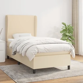 3127786 vidaXL Pat box spring cu saltea, crem, 100x200 cm, textil