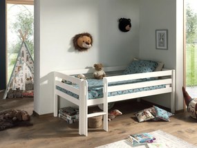Pat Pino pentru copii cu scară, alb, 90x200 cm, înălțime 85 cm – Vipack