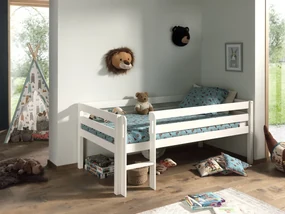 Pat Pino pentru copii cu scară, alb, 90x200 cm, înălțime 85 cm – Vipack