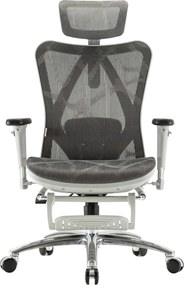 Scaun ergonomic SIHOO M57B, Suport lombar 2D, Cotiera 3D, Tetiera reglabila, Mecanism inclinare/blocare in 3 pozitii, suport picioare, Mesh, Gri