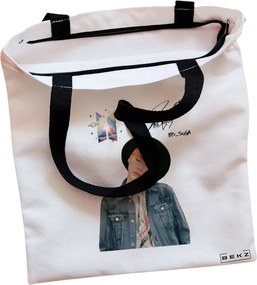 Sacosa de Panza pentru Cumparaturi, Geanta Tote, model BTS Suga 2, Cu fermoar, 38x34.5 cm, Alba, BEKZ®