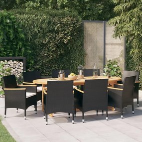 Set mobilier de gradina cu perne, negru, 9 piese Negru, 9