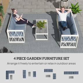 Outsunny Set Mobilier de Grădină din 4 Piese cu 2 Canapele, Fotoliu Reglabil și Măsuță de Cafea, 121x61x62 cm, Gri | Aosom Romania