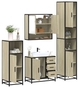 vidaXL Set de mobilier de baie din 4 piese din lemn de stejar Sonoma