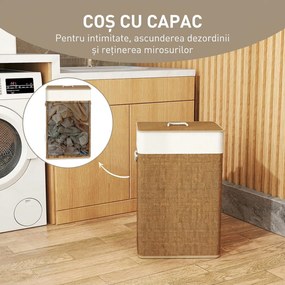 HOMCOM Coș de Rufe 72L cu Capac din Bambus și Sac Detașabil | Aosom Romania
