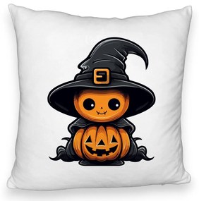 Perna Decorativa Fluffy cu motiv de Halloween 1, 40x40 cm, Alba, Husa Detasabila, Burduf