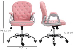 Vinsetto Fotoliu de birou, Ergonomic Fotoliu de birou cu Suport pentru Brațe, Spătar Căptușit, Reglabil în Înălțime Fotoliu de calculator cu Piele Ecologică, Scaun Rotativ pentru Acasă sau Birou, Roz | Aosom Romania