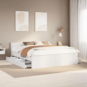 vidaXL Cadru de pat fără saltea/cu tăblie, alb, 180x200 cm, lemn pin
